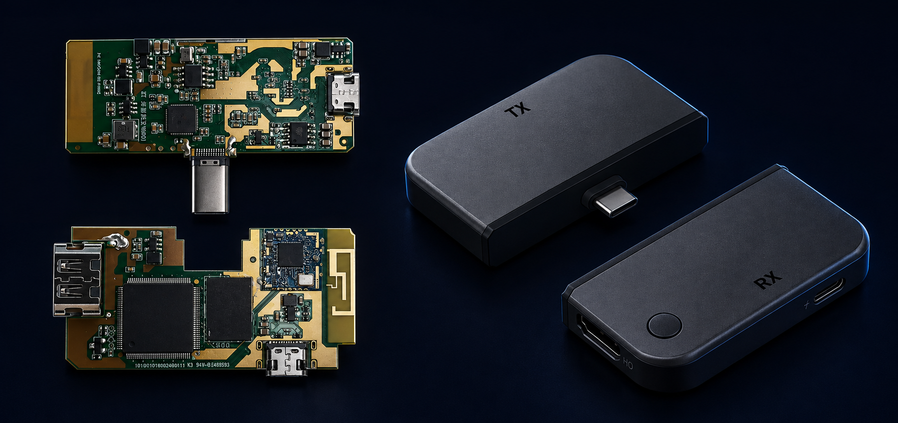 Type-C TX 与 HD RX 对插套装:PCB 与成品
