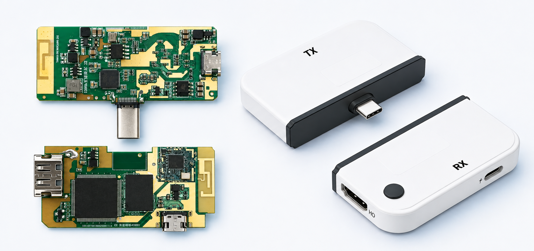 Type-C TX 与 HD RX 对插套装:PCB 与成品